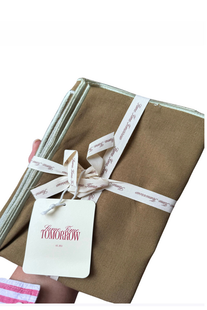 Archive Sale - Line Napkin - Olive/Sage Piping