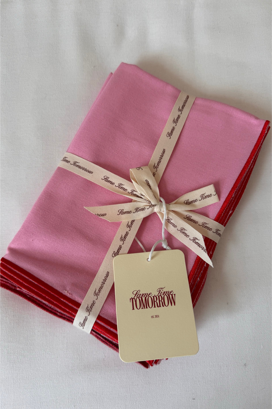 Archive Sale - Line Napkin - Pink/Red Piping