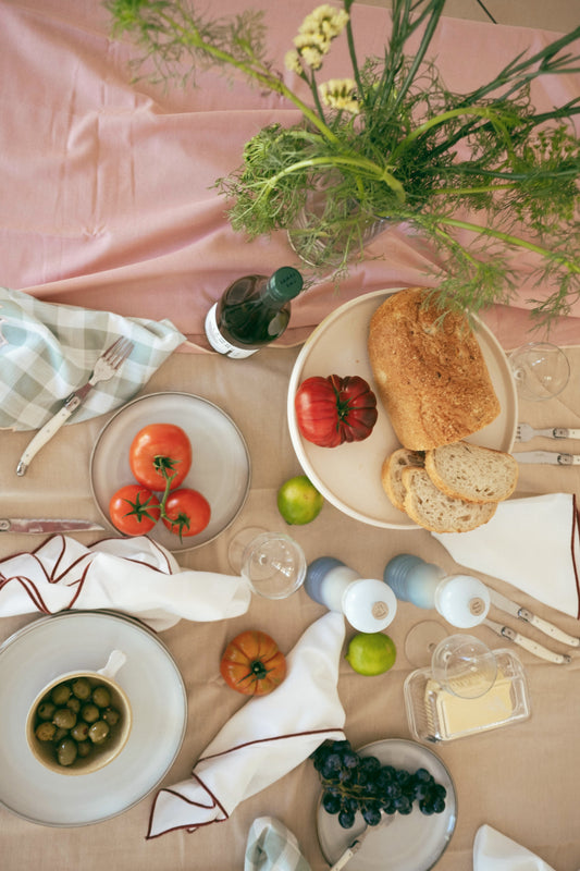 Line Tablecloth - Apricot Nude/Cream Piping