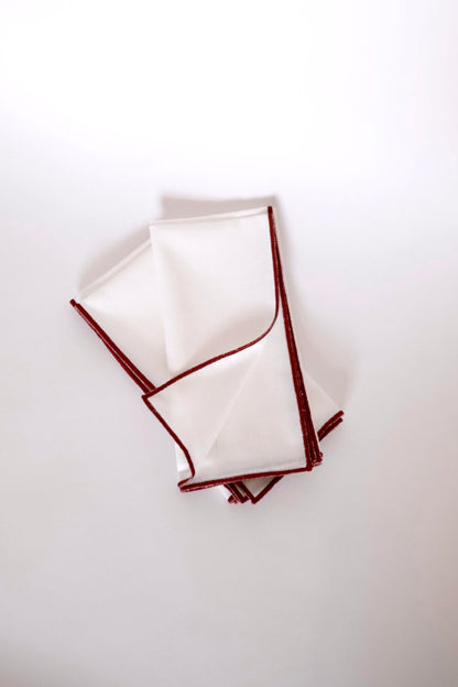 Line Napkin - White/Red Piping