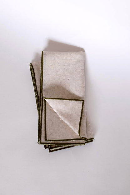 Line Napkin - Oatmeal/Olive Piping