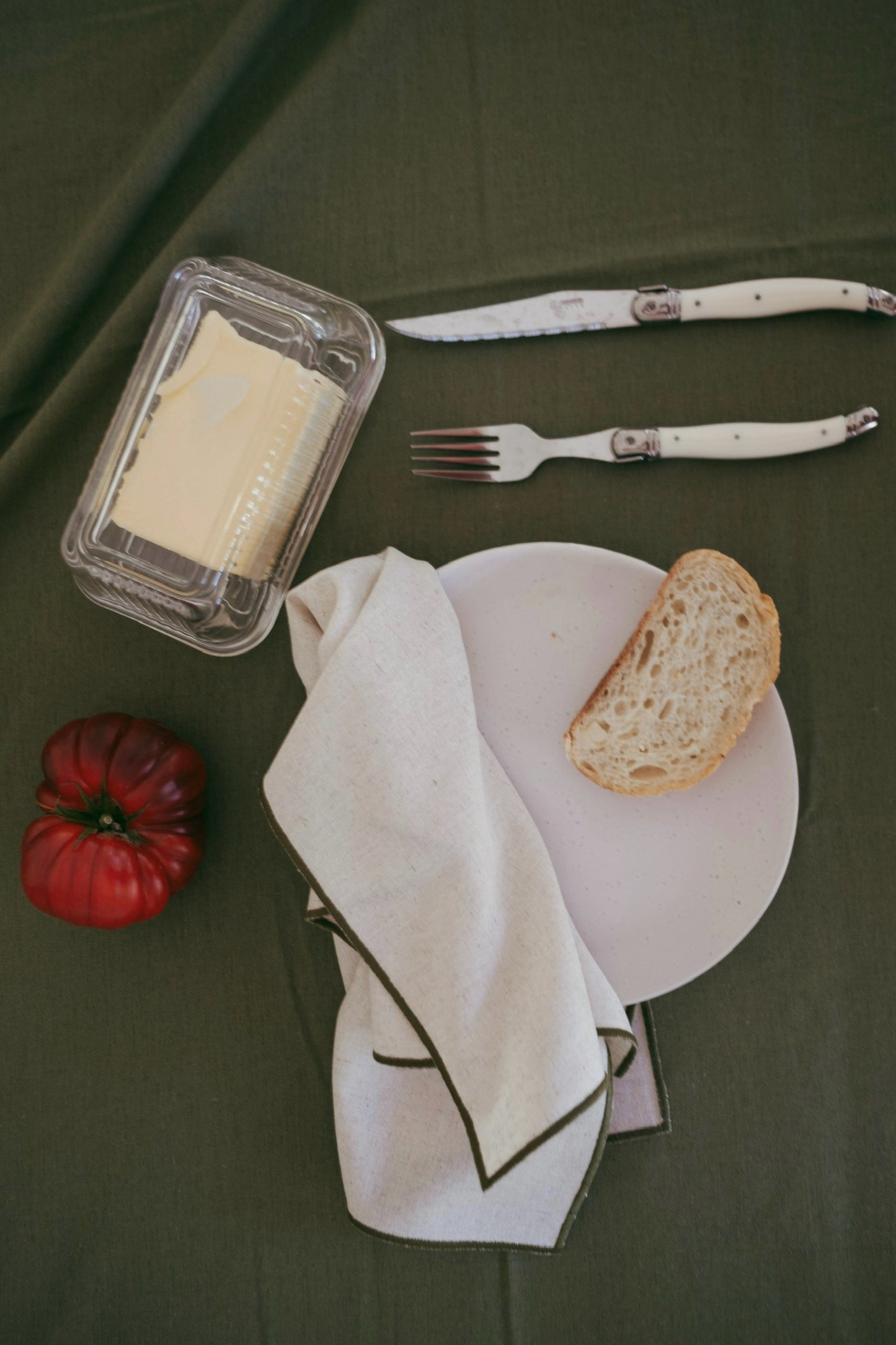 Line Napkin - Oatmeal/Olive Piping