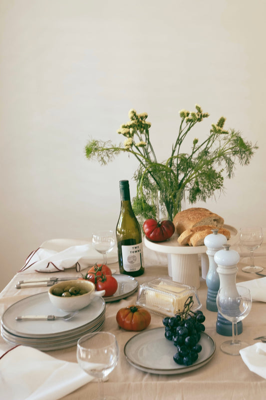 Line Tablecloth - Warm Beige/Cream Piping