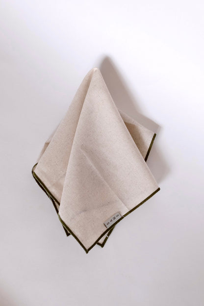 Line Napkin - Oatmeal/Olive Piping