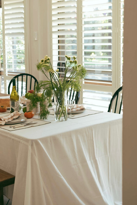 Line Tablecloth - White/Cream Piping